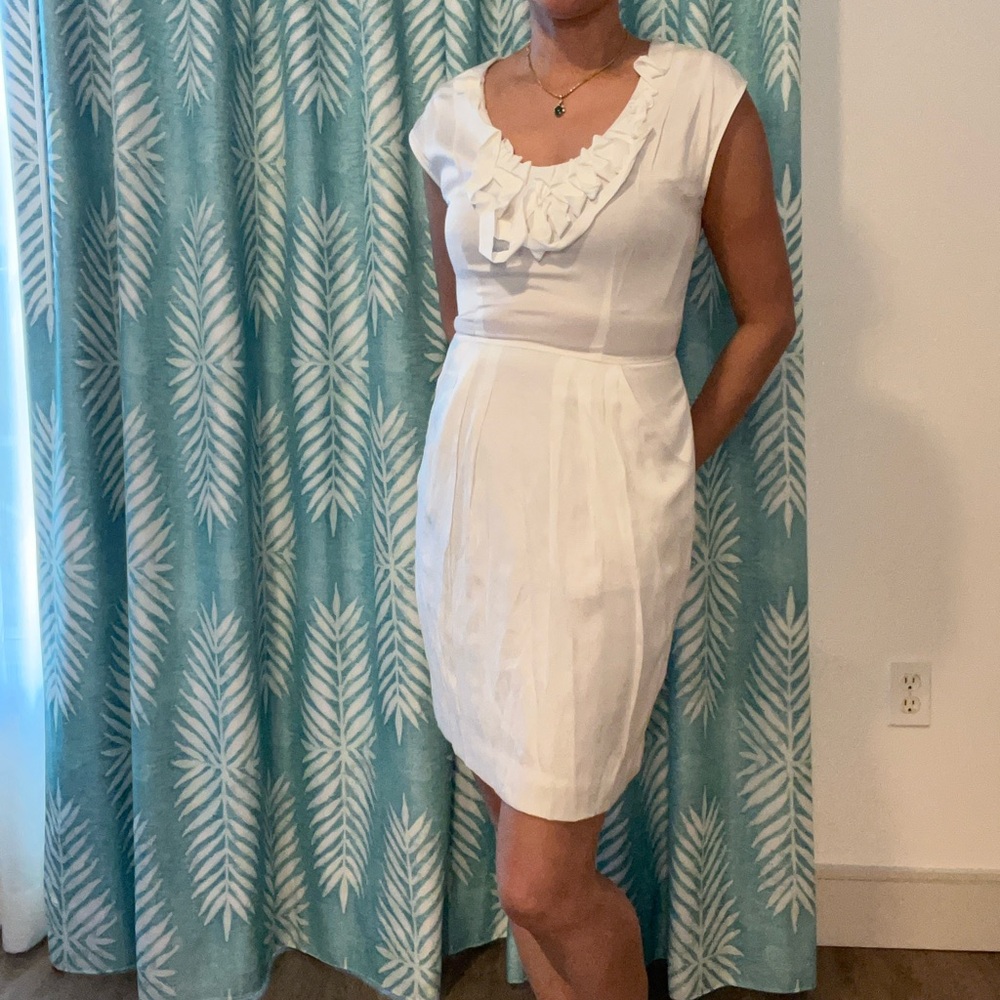 BCBG White Satin Dress with Pockets